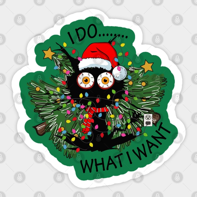 I Do What I Want - Funny Black Cat and Christmas Tree Sticker by Pop Cult Store